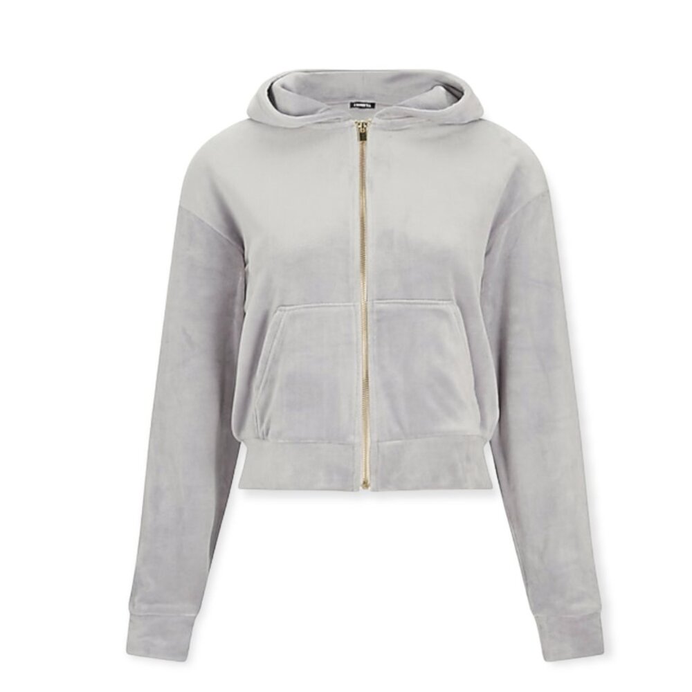 Express Gray Velour Zip Up Hoodie